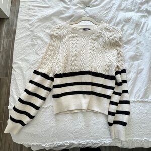 Express Cable Knit Stripe Sweater - Cream/Black